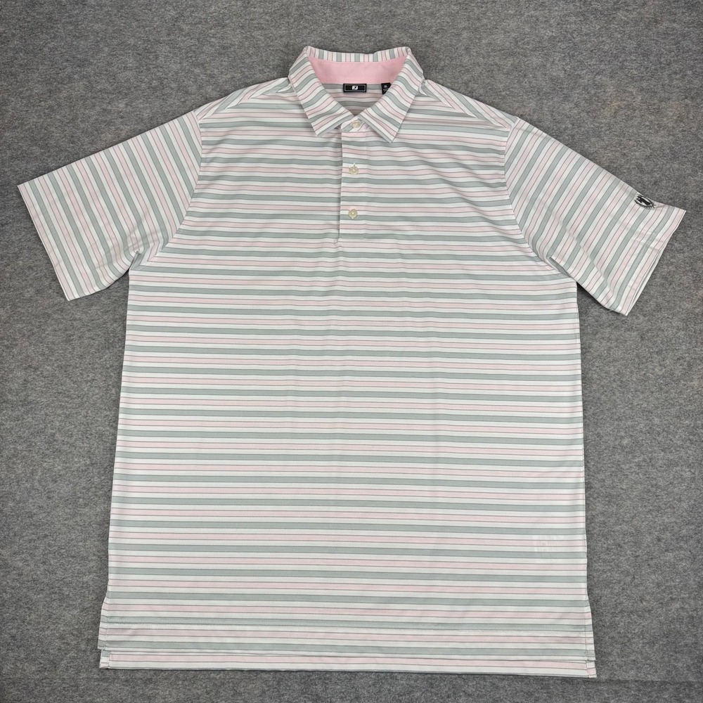 FootJoy Polo Shirt Striped Polyester Strech Golf Logo Pink Mens XL